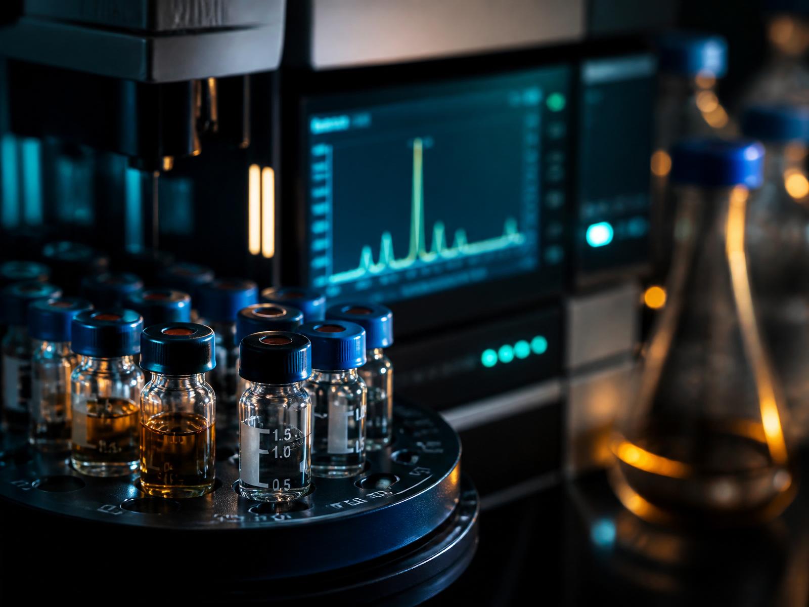 HPLC instrument with sample vials
